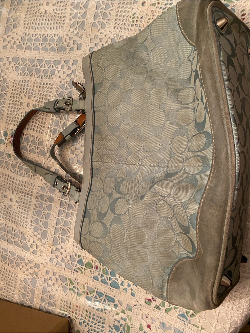 Coach Signature Canvas and Suede Tote Bag in Light Sky Blue **READ DESCRIPTION** - Picture 13 of 13